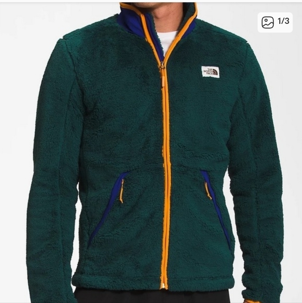 The North Face Fleece Full Zip Jacket, Hunter green purple and orange Size M
